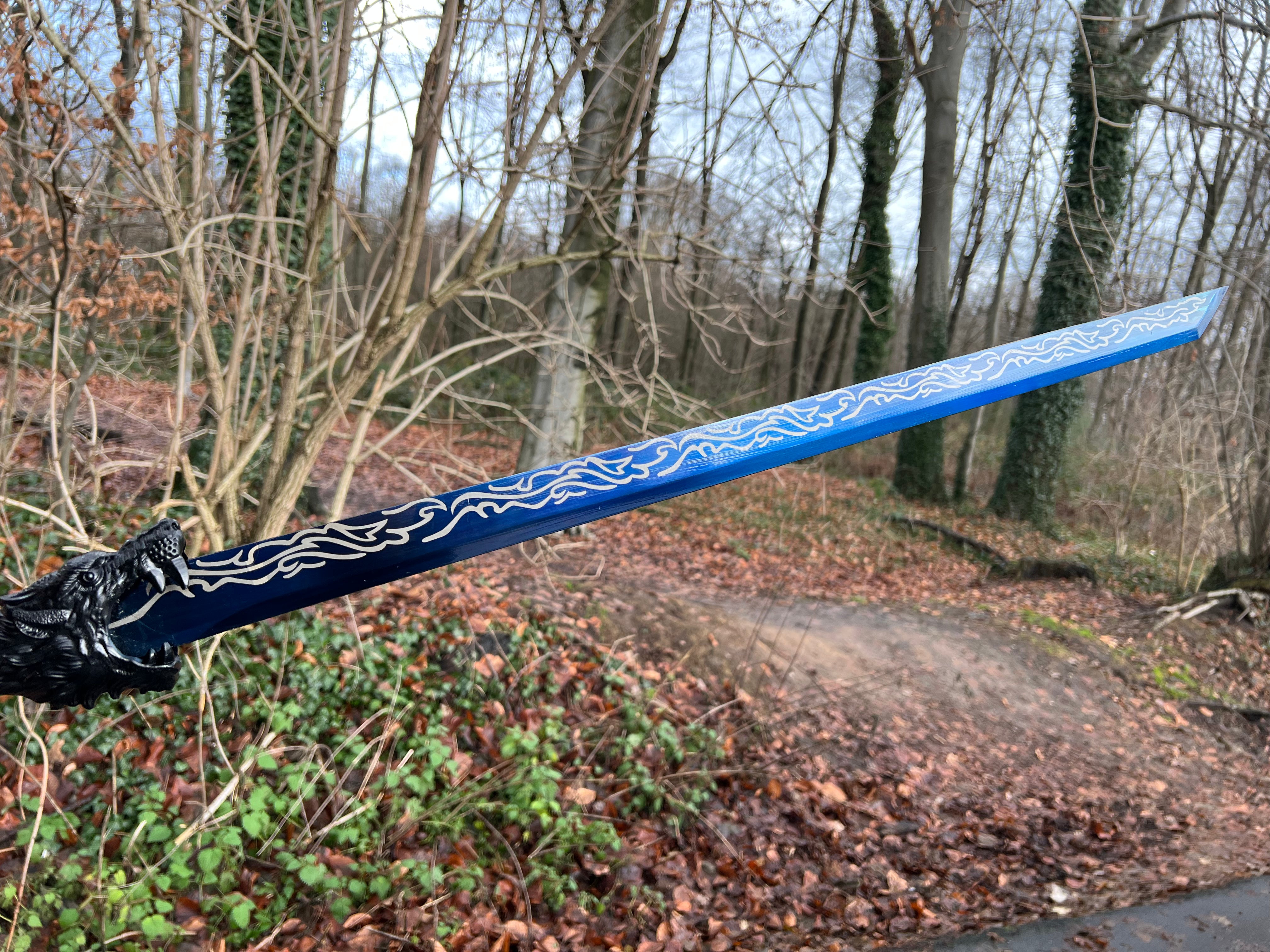 Praktisches handgeschmiedetes Longquanschwert mit Wolfskopf(Schwarz)