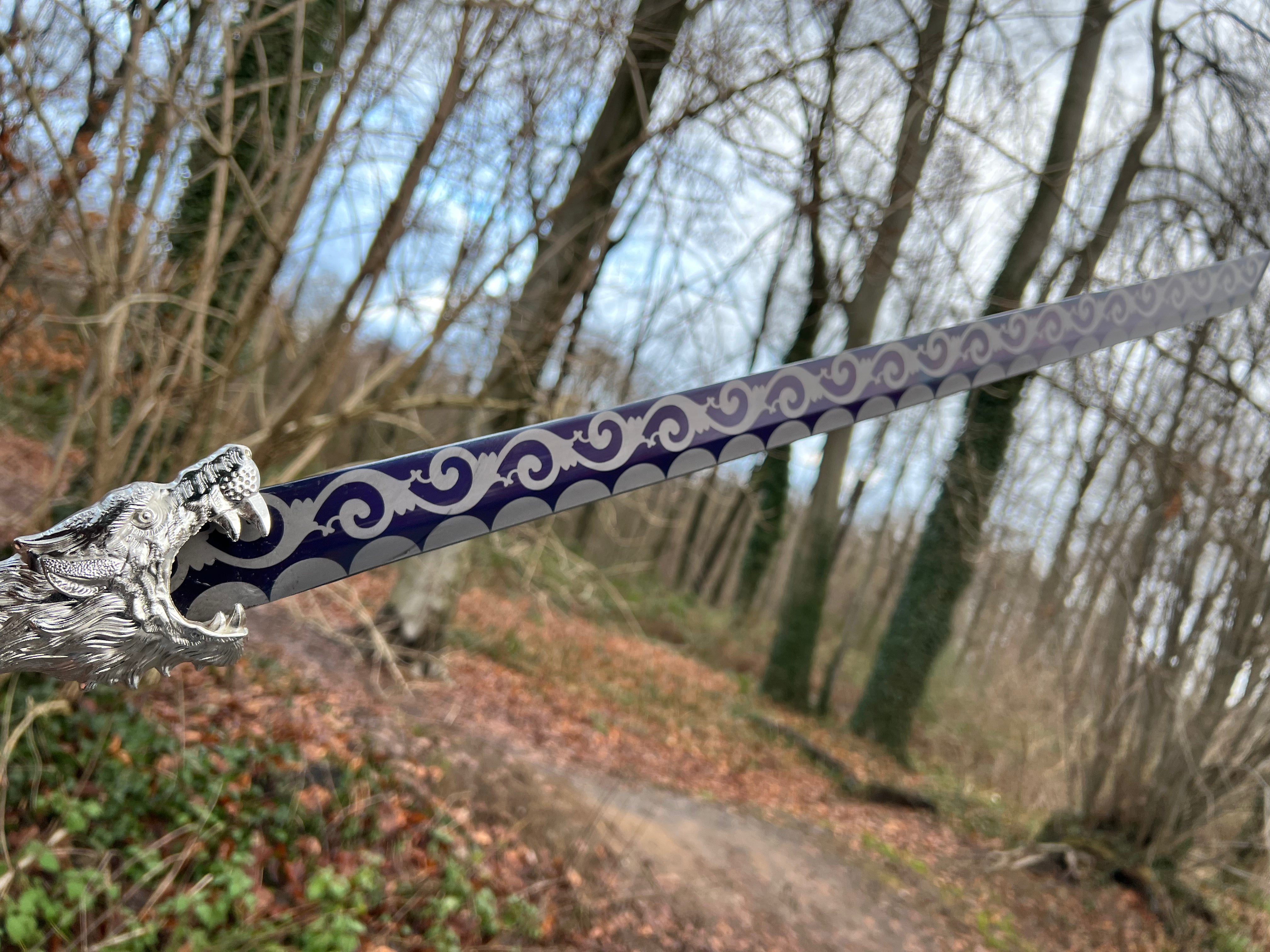 Praktisches handgeschmiedetes Longquanschwert mit Wolfskopf(silber)