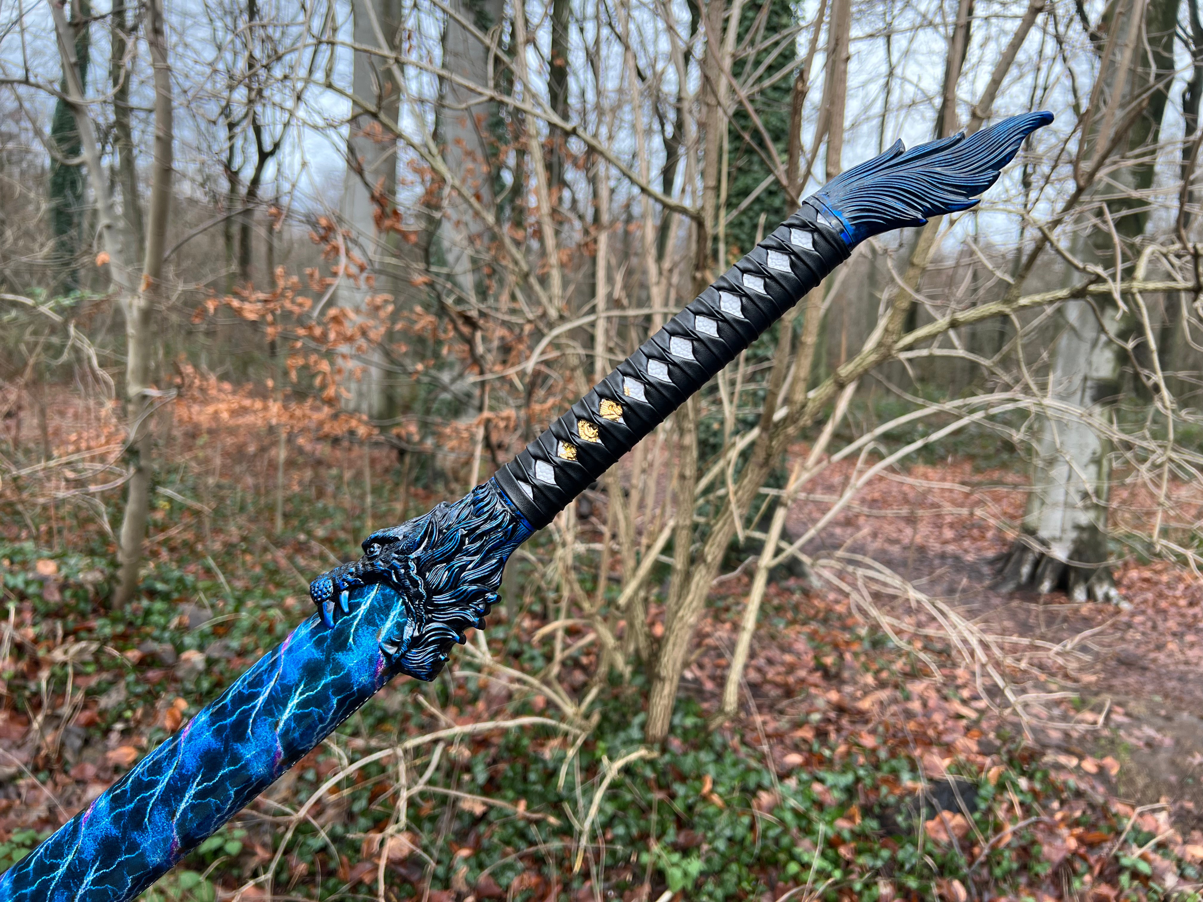 Praktisches handgeschmiedetes Longquanschwert mit Wolfskopf(blau)