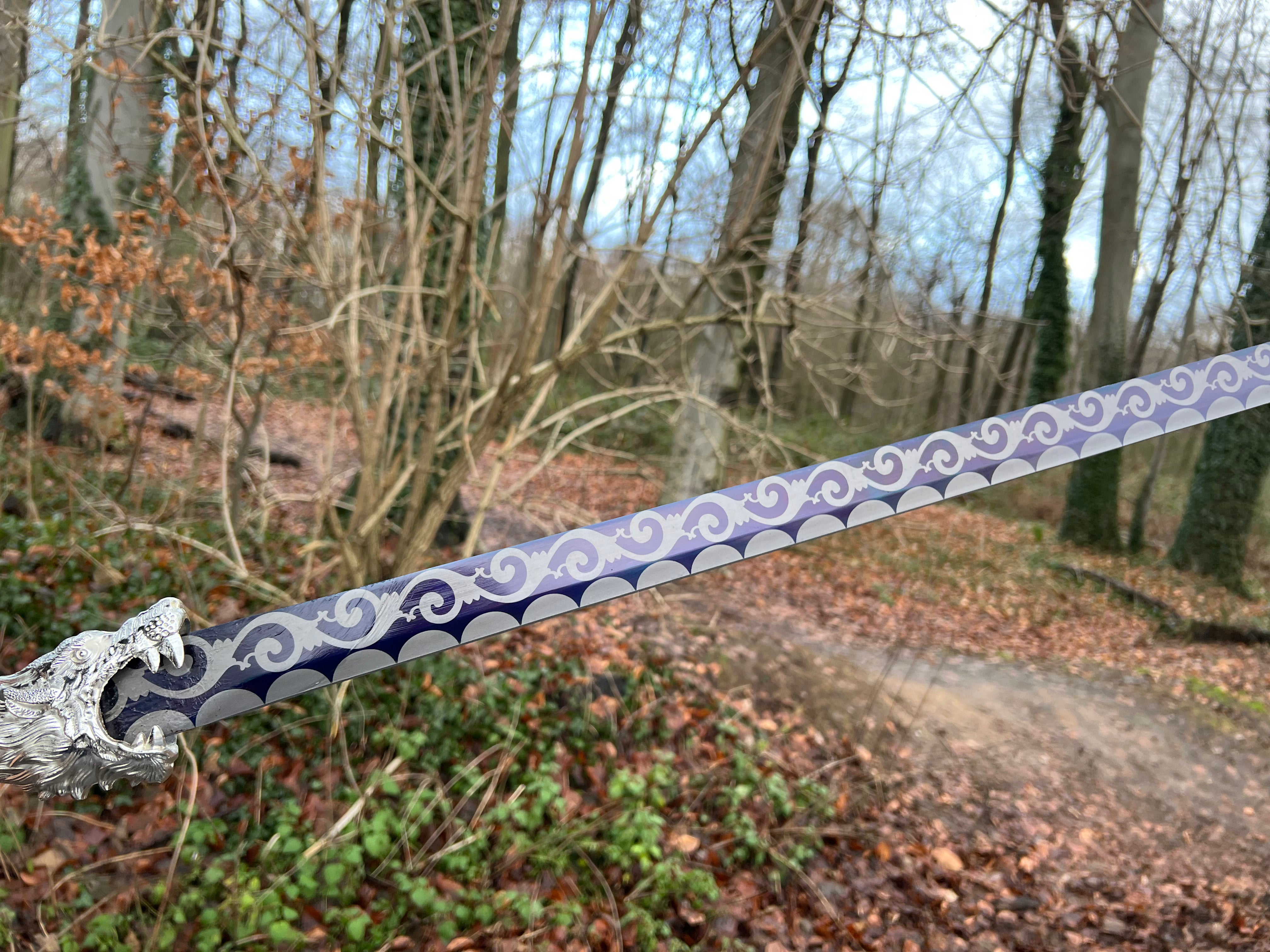 Praktisches handgeschmiedetes Longquanschwert mit Wolfskopf(silber)