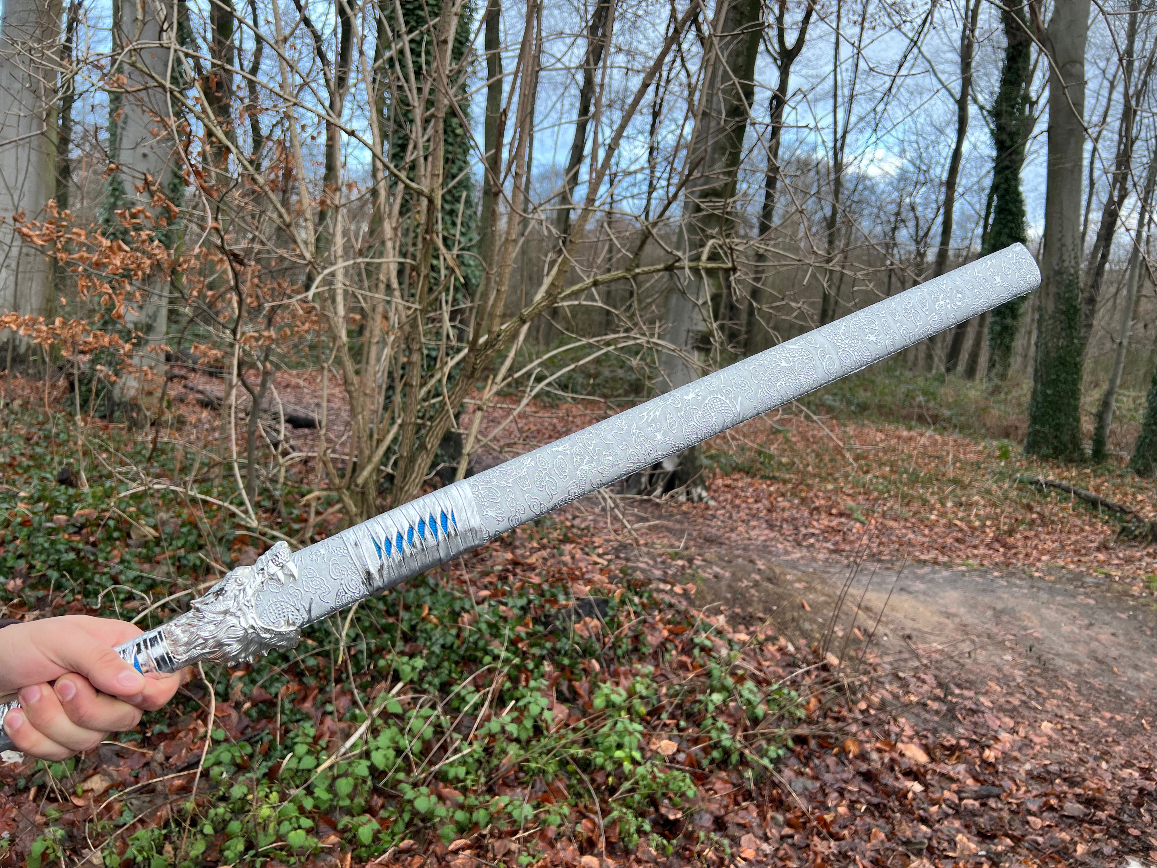 Praktisches handgeschmiedetes Longquanschwert mit Wolfskopf(silber)