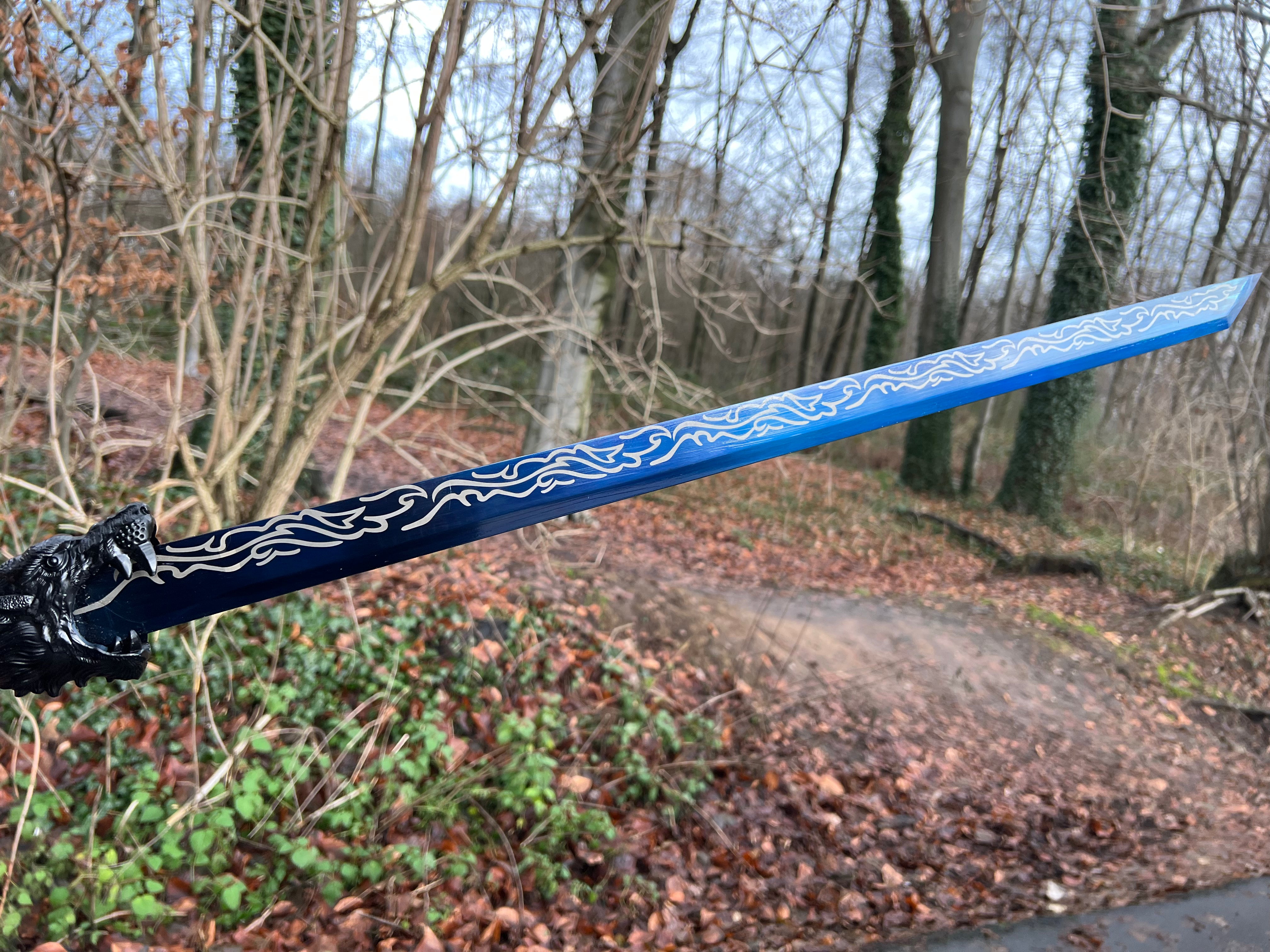 Praktisches handgeschmiedetes Longquanschwert mit Wolfskopf(Schwarz)