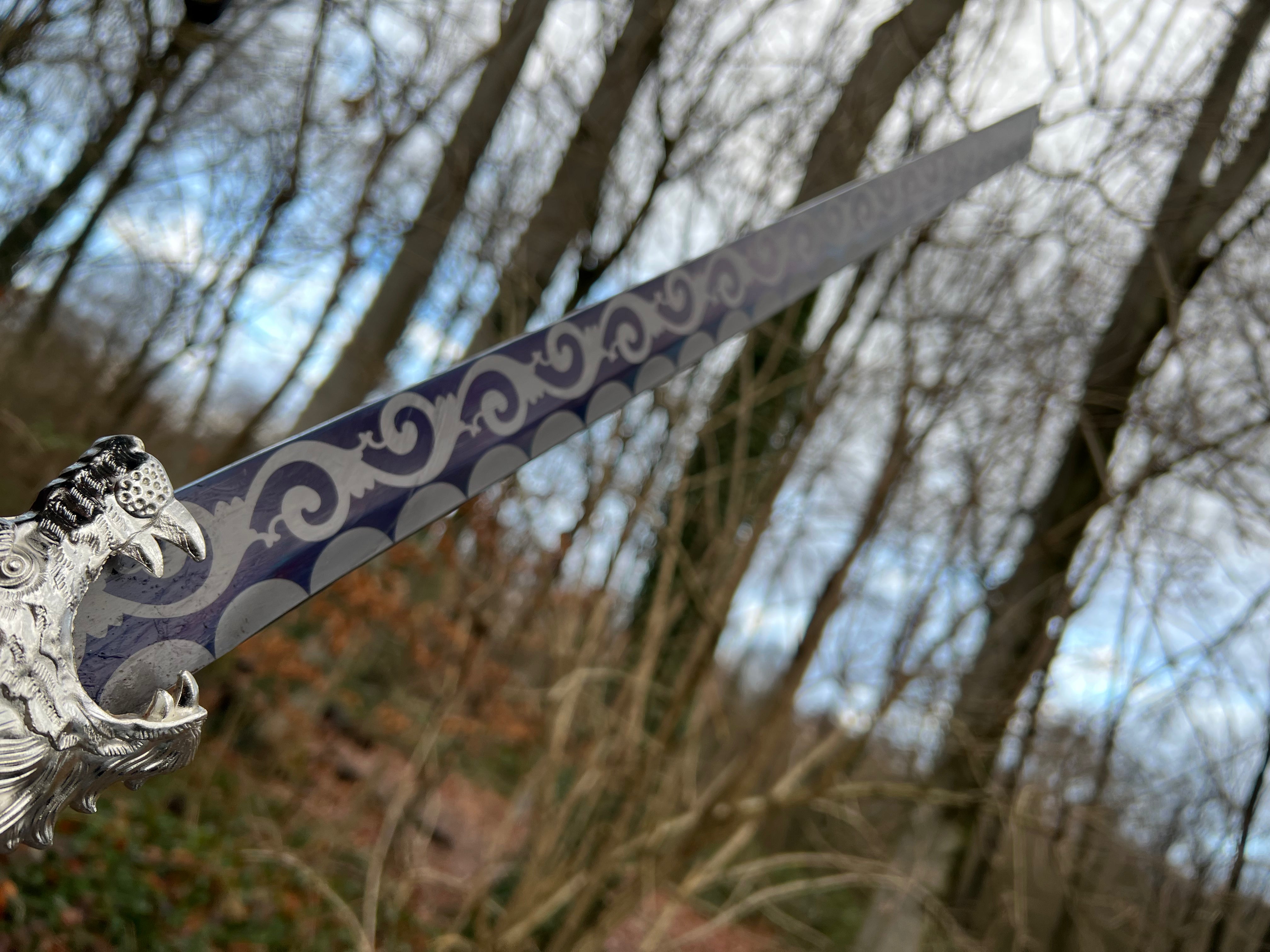 Praktisches handgeschmiedetes Longquanschwert mit Wolfskopf(silber)