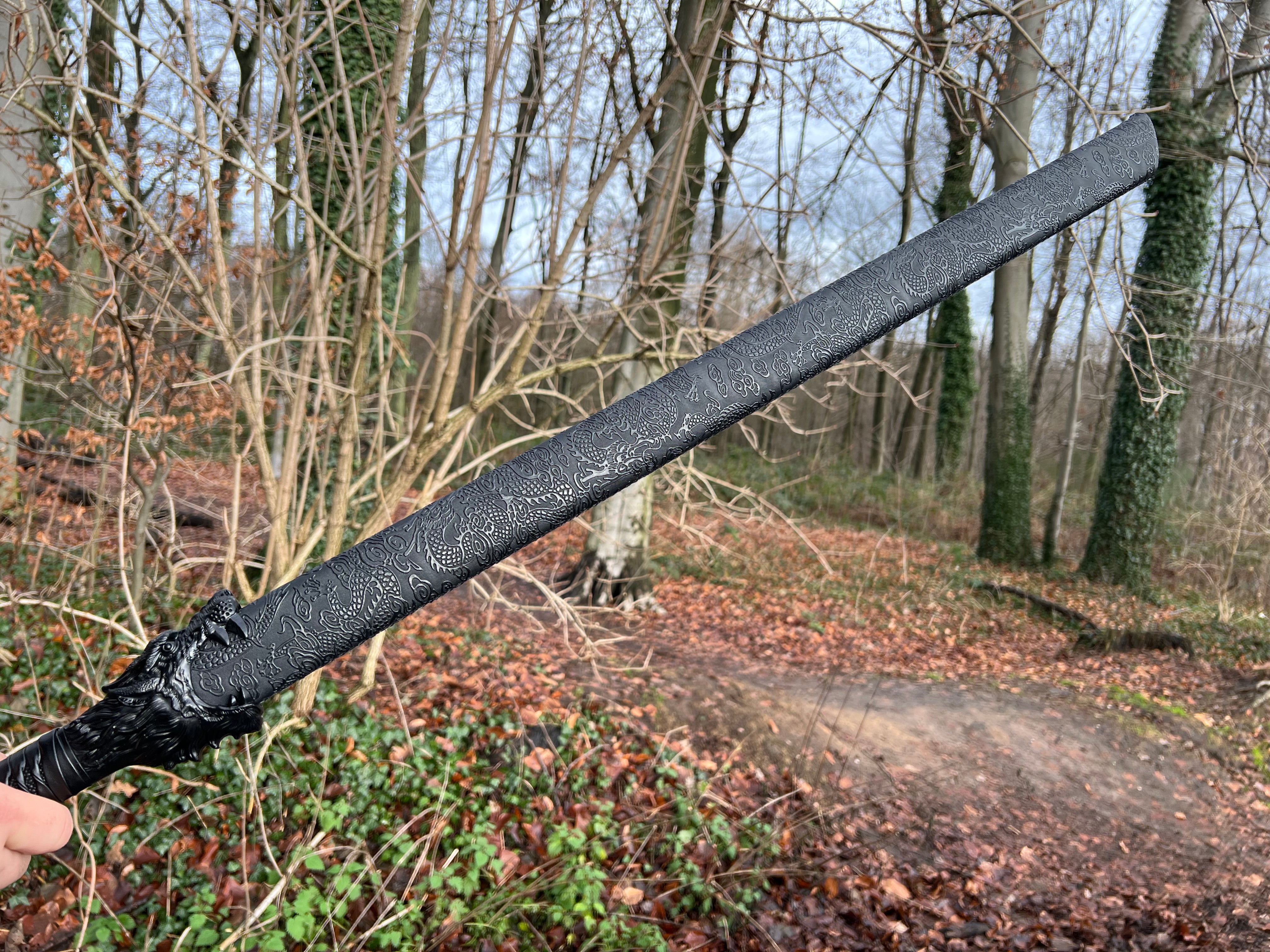 Praktisches handgeschmiedetes Longquanschwert mit Wolfskopf(Schwarz)