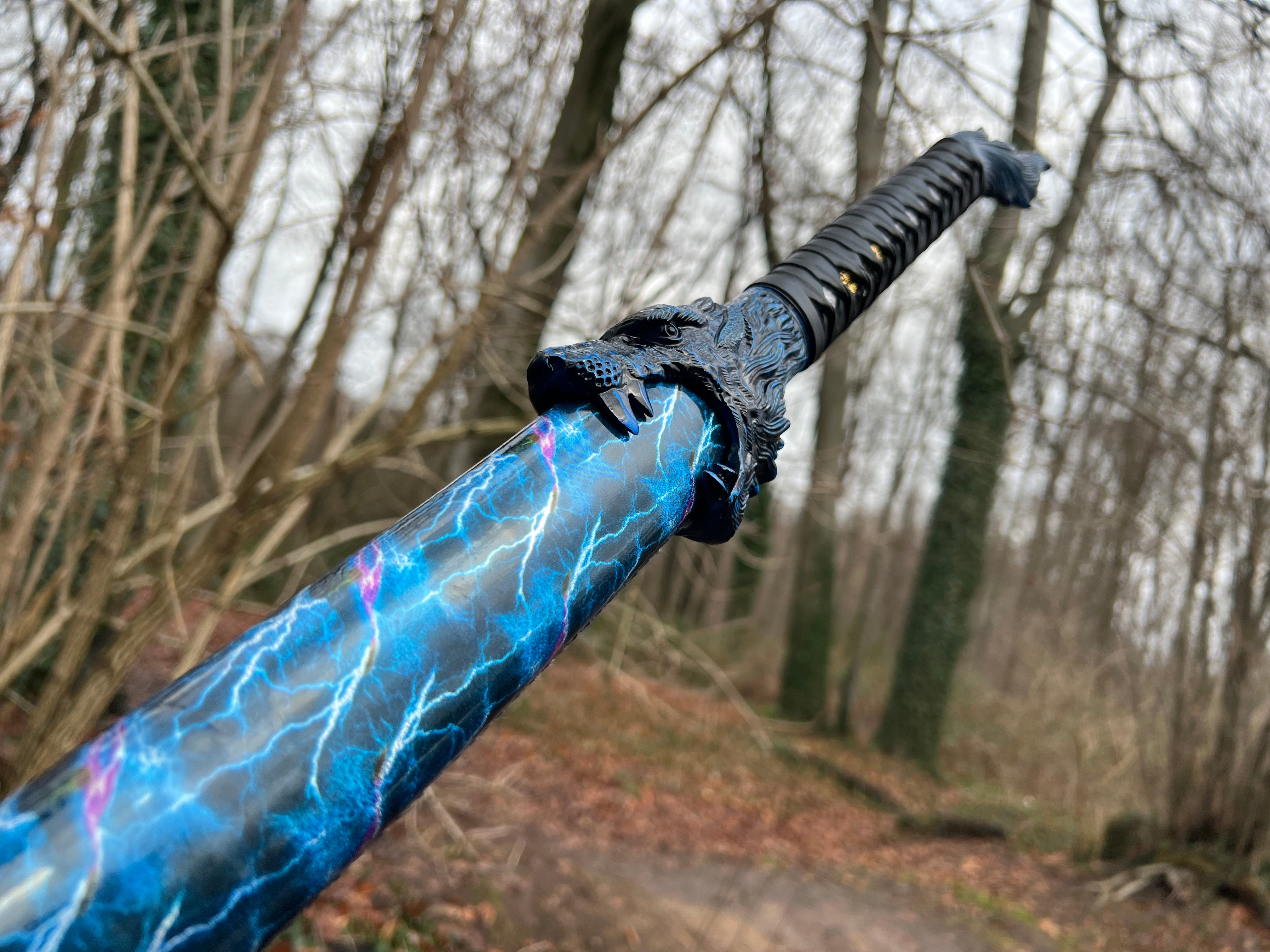 Praktisches handgeschmiedetes Longquanschwert mit Wolfskopf(blau)
